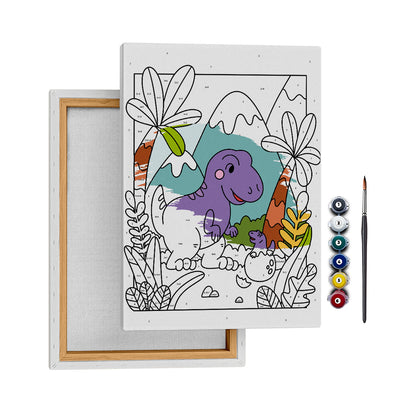 Anne Dino ve Yavru Dino - 25x35cm - Boyama Tablo