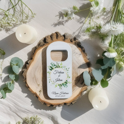 Yeşil Yapraklı Çerçeve Tasarımlı – Kişiye Özel Plastik Açacak Magnet