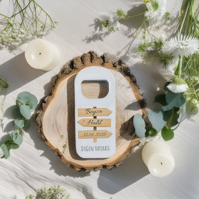 Ahşap Yön Tabelası Tasarımlı - Kişiye Özel Plastik Açacak Magnet