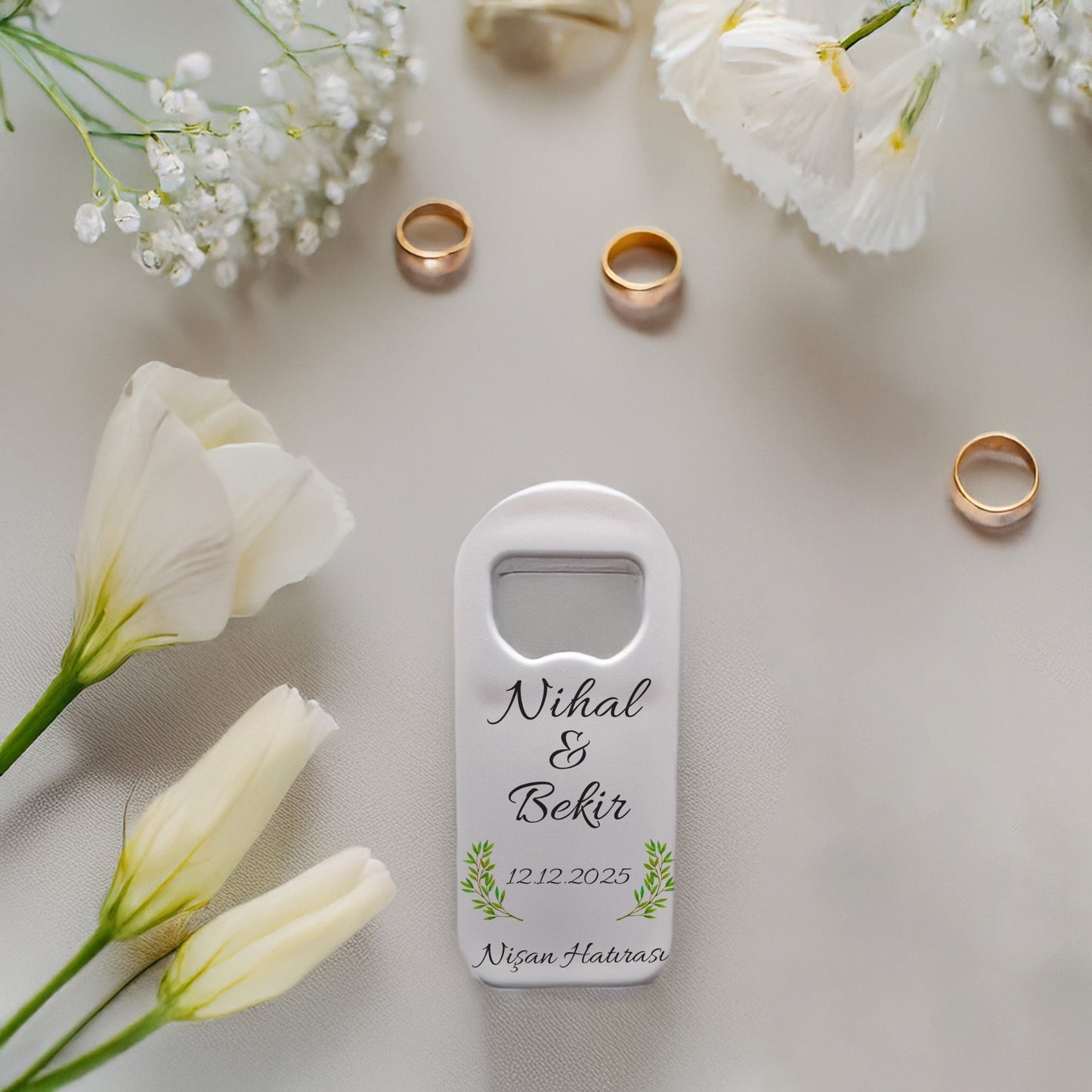 İkili Zeytin Dalı Tasarımlı - Kişiye Özel Plastik Açacak Magnet