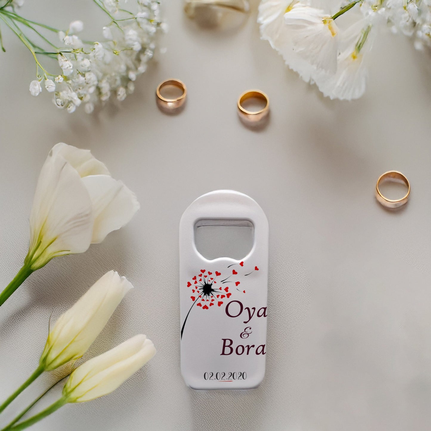 Kalp Çiçek Tasarımlı – Kişiye Özel Plastik Açacak Magnet