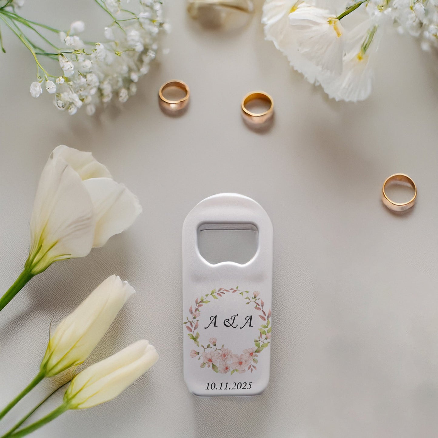 Pembe Çiçek Tasarımlı – Kişiye Özel Plastik Açacak Magnet