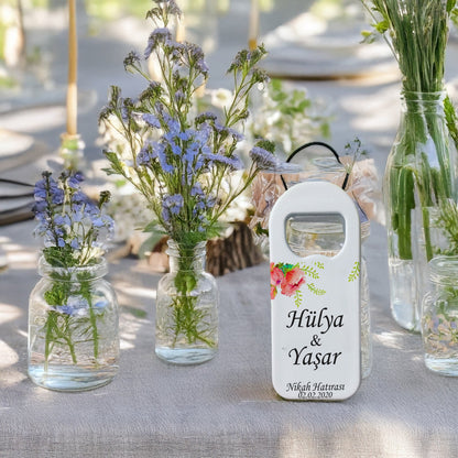 Köşeli Çiçek Tasarımlı – Kişiye Özel Plastik Açacak Magnet