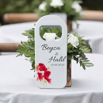 Kırmızı Gelincik Tasarımlı – Kişiye Özel Plastik Açacak Magnet