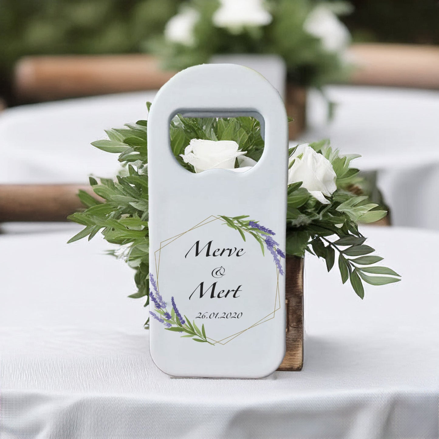 Lavanta Geometrik Çerçeve Tasarımlı – Kişiye Özel Plastik Açacak Magnet