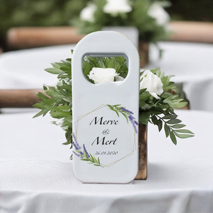 Lavanta Geometrik Çerçeve Tasarımlı – Kişiye Özel Plastik Açacak Magnet