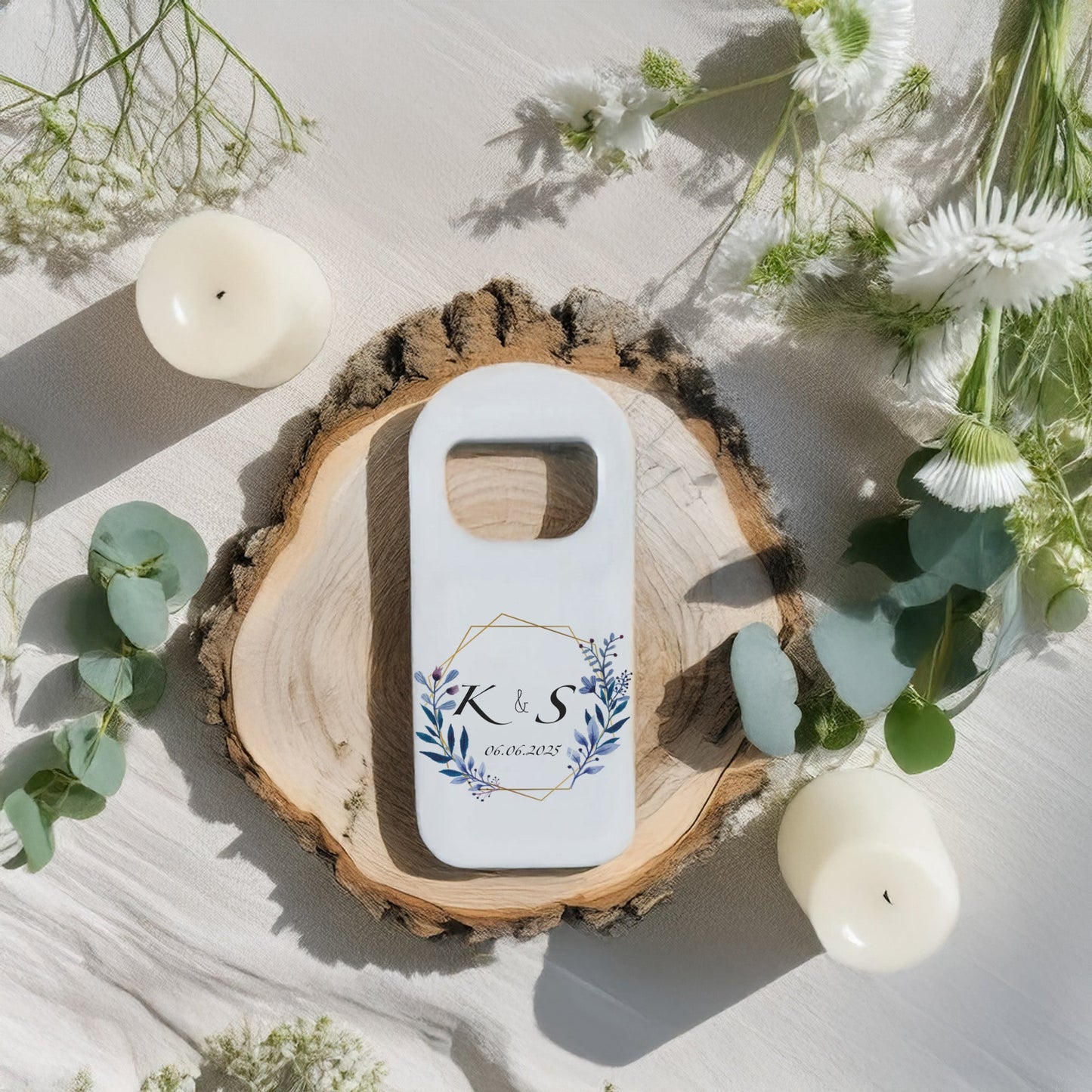 Mavi Lavantalı Geometrik Çerçeve Tasarımlı – Kişiye Özel Plastik Açacak Magnet