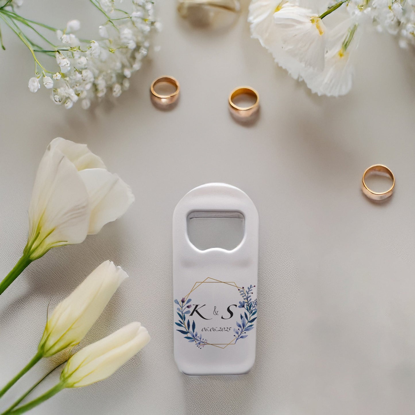 Mavi Lavantalı Geometrik Çerçeve Tasarımlı – Kişiye Özel Plastik Açacak Magnet