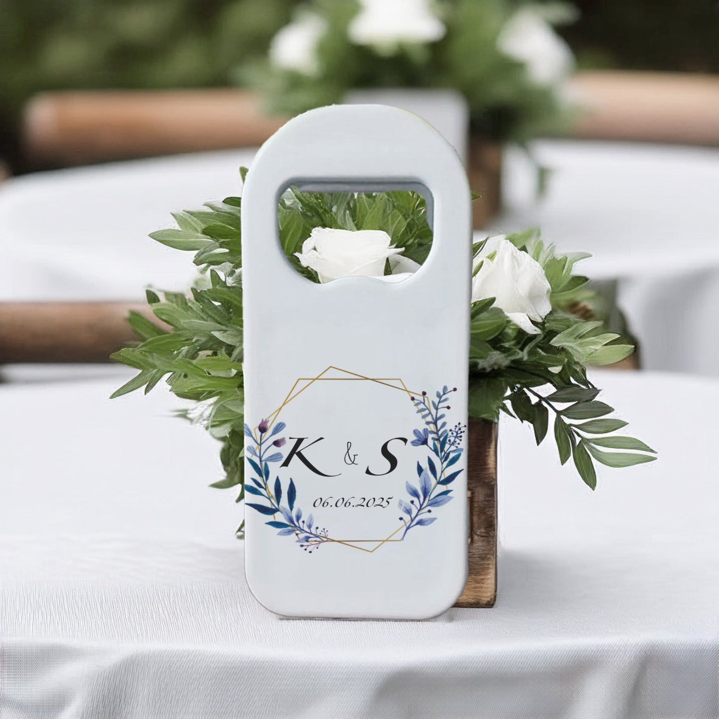 Mavi Lavantalı Geometrik Çerçeve Tasarımlı – Kişiye Özel Plastik Açacak Magnet