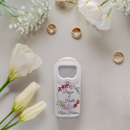 Pembe Çiçekli Çerçeve Tasarımlı – Kişiye Özel Plastik Açacak Magnet