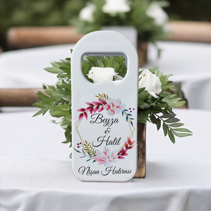 Pembe Çiçekli Çerçeve Tasarımlı – Kişiye Özel Plastik Açacak Magnet