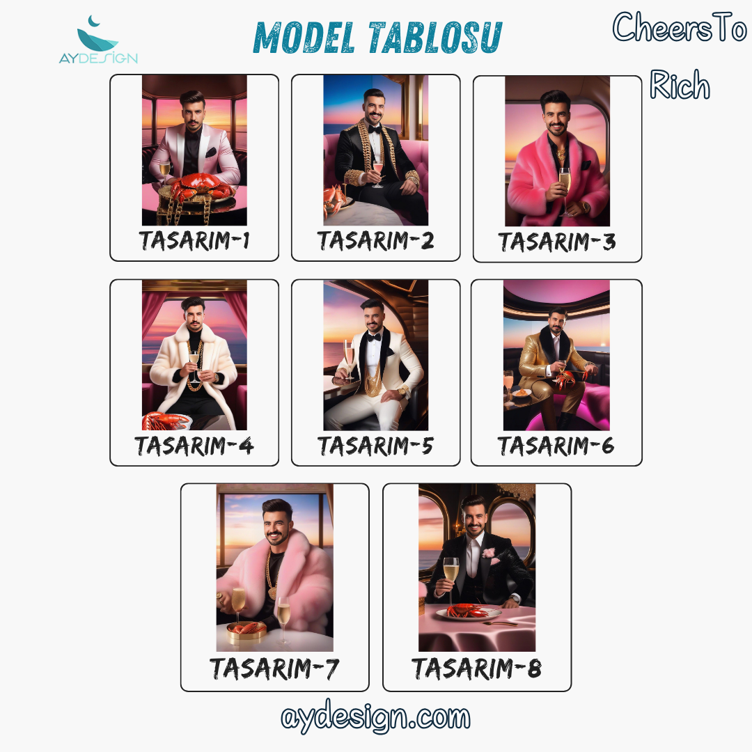 Kişiye Özel Zengin Temalı Karikatür Cam Tablo | Lüks ve Şık Dekorasyon