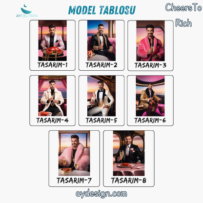 Kişiye Özel Zengin Temalı Karikatür Cam Tablo | Lüks ve Şık Dekorasyon