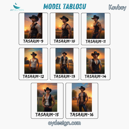 Kişiye Özel Kovboy Temalı Karikatür Cam Tablo | Şık ve Dayanıklı Kovboy Dekoru