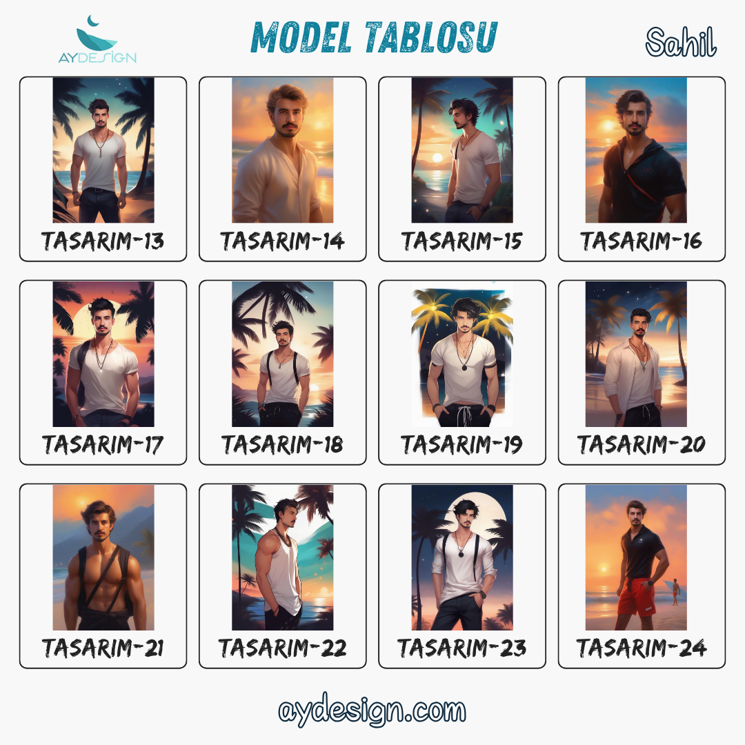 Kişiye Özel Sahil Karikatür Tasarımlı Cam Tablo | Şık ve Dayanıklı Dekor