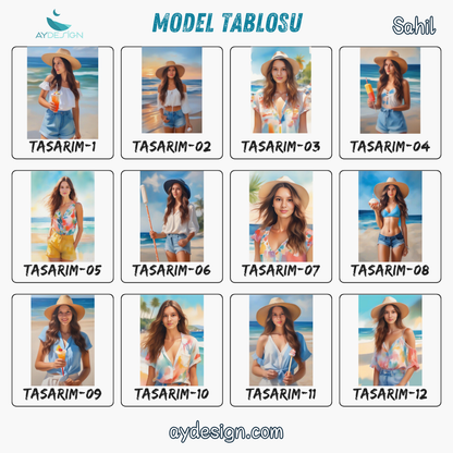 Kişiye Özel Sahil Karikatür Tasarımlı Cam Tablo | Şık ve Dayanıklı Dekor