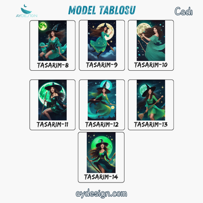 Kişiye Özel Cadı Temalı Karikatür Cam Tablo | Büyüleyici ve Şık Dekorasyon