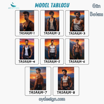 Kişiye Özel Günbatımı Temalı Karikatür Cam Tablo | Romantik ve Şık Dekorasyon