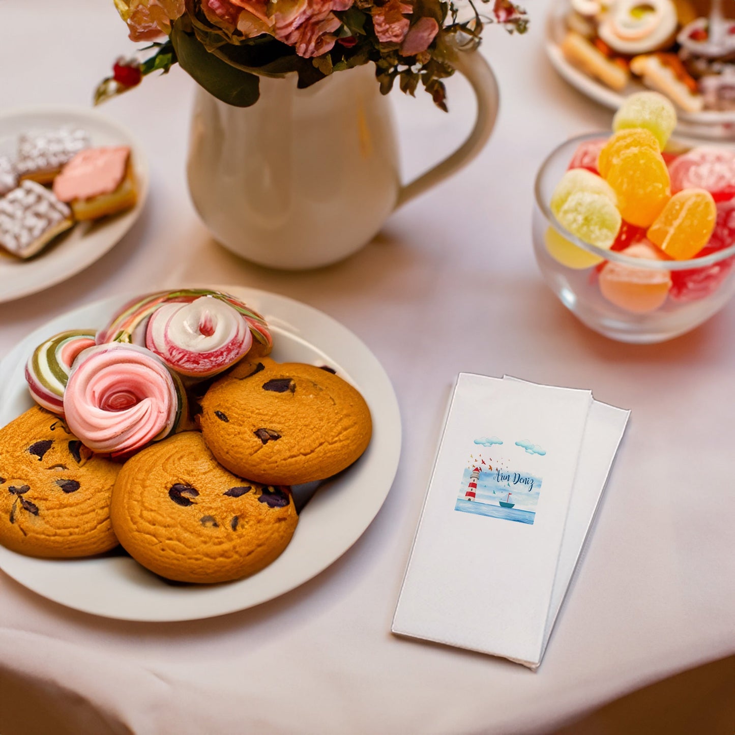 Mavi Deniz Temalı Baskılı Peçeteler - AyDesign.com.tr