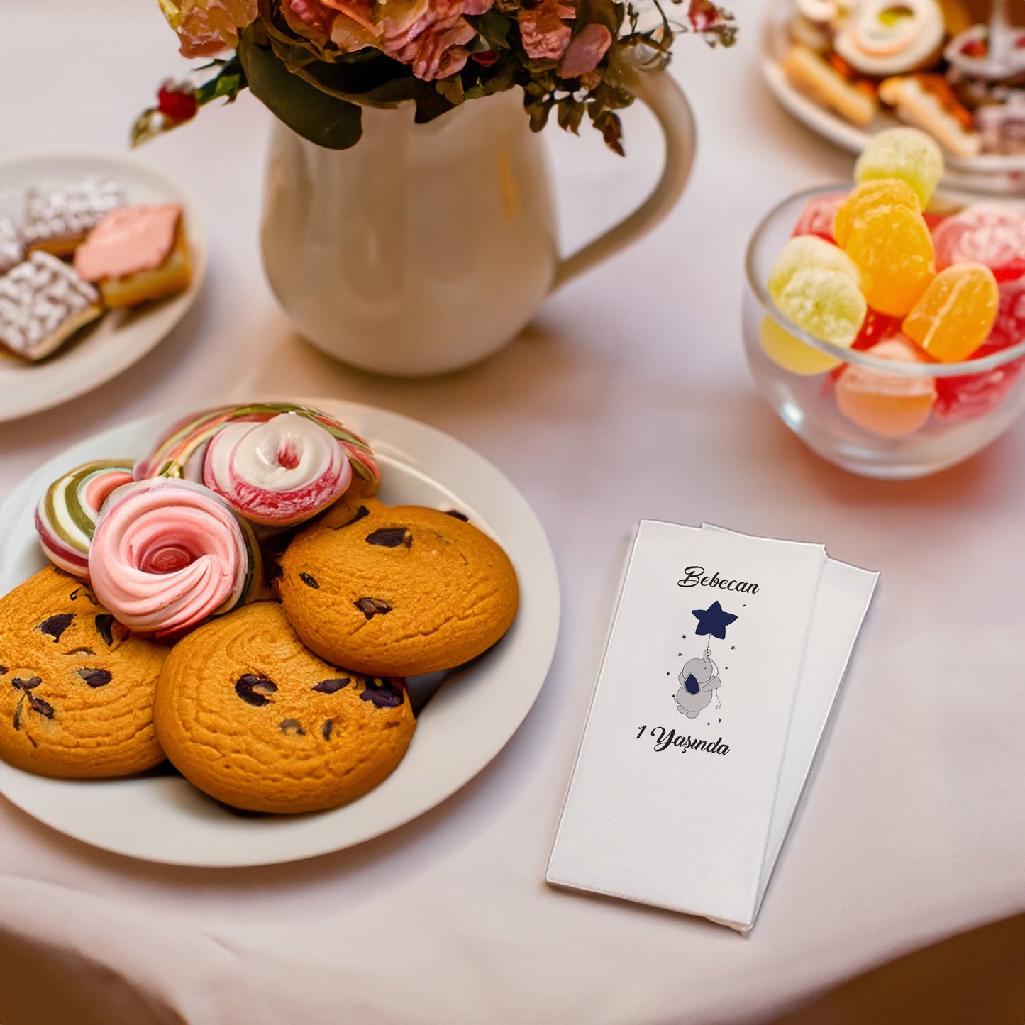 Mavi Yıldız ve Fil Temalı Baskılı Peçeteler - AyDesign.com.tr