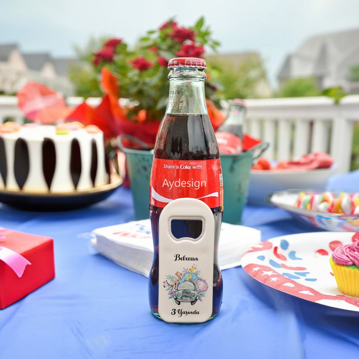 Mavi Araba ve Orman Hayvan Temalı Plastik Açacak Magnet | Doğumgünü, Babyshower, Diş Buğdayı ve Sünnet Organizasyonlarınızın Unutulmaz Hatırası!