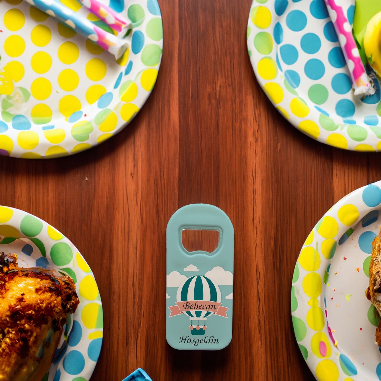 Mavi Zeminli Balon Temalı Plastik Açacak Magnet | Doğumgünü, Babyshower, Diş Buğdayı ve Sünnet Organizasyonlarınızın Unutulmaz Hatırası!