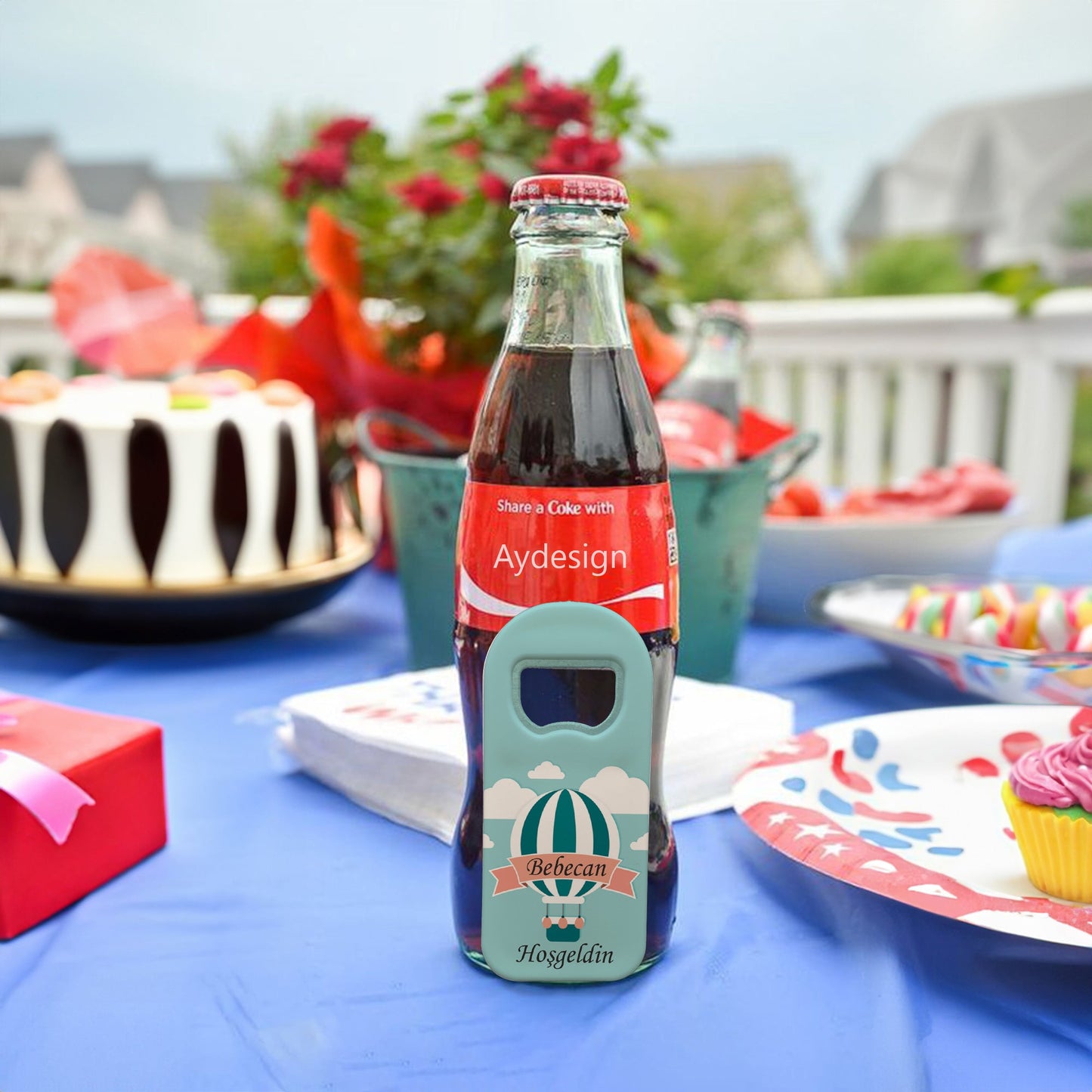 Mavi Zeminli Balon Temalı Plastik Açacak Magnet | Doğumgünü, Babyshower, Diş Buğdayı ve Sünnet Organizasyonlarınızın Unutulmaz Hatırası!