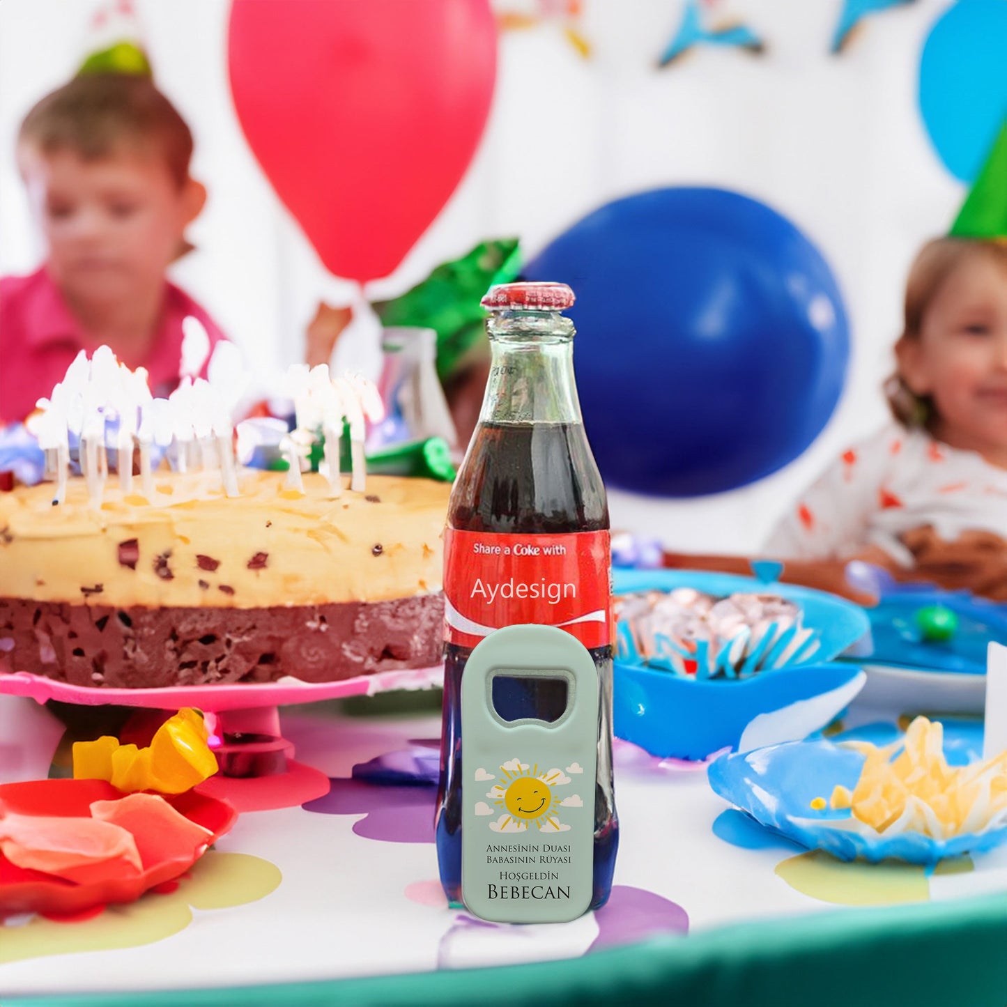 Mavi Gökyüzü ve Güneş Temalı Plastik Açacak Magnet | Doğumgünü, Babyshower, Diş Buğdayı ve Sünnet Organizasyonlarınızın Unutulmaz Hatırası!