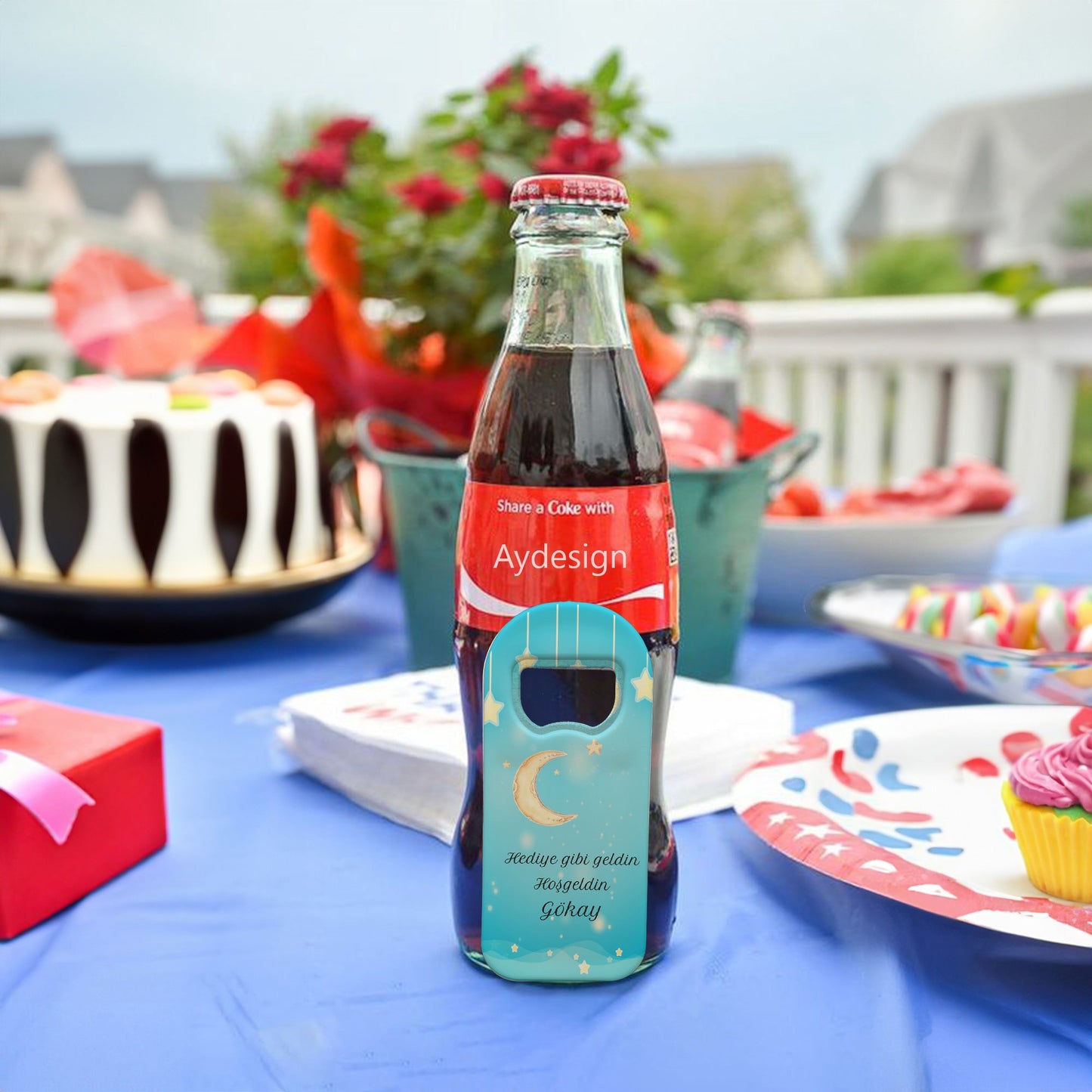 Mavi Zeminli Yıldız ve Ay Temalı Plastik Açacak Magnet | Doğumgünü, Babyshower, Diş Buğdayı ve Sünnet Organizasyonlarınızın Unutulmaz Hatırası!