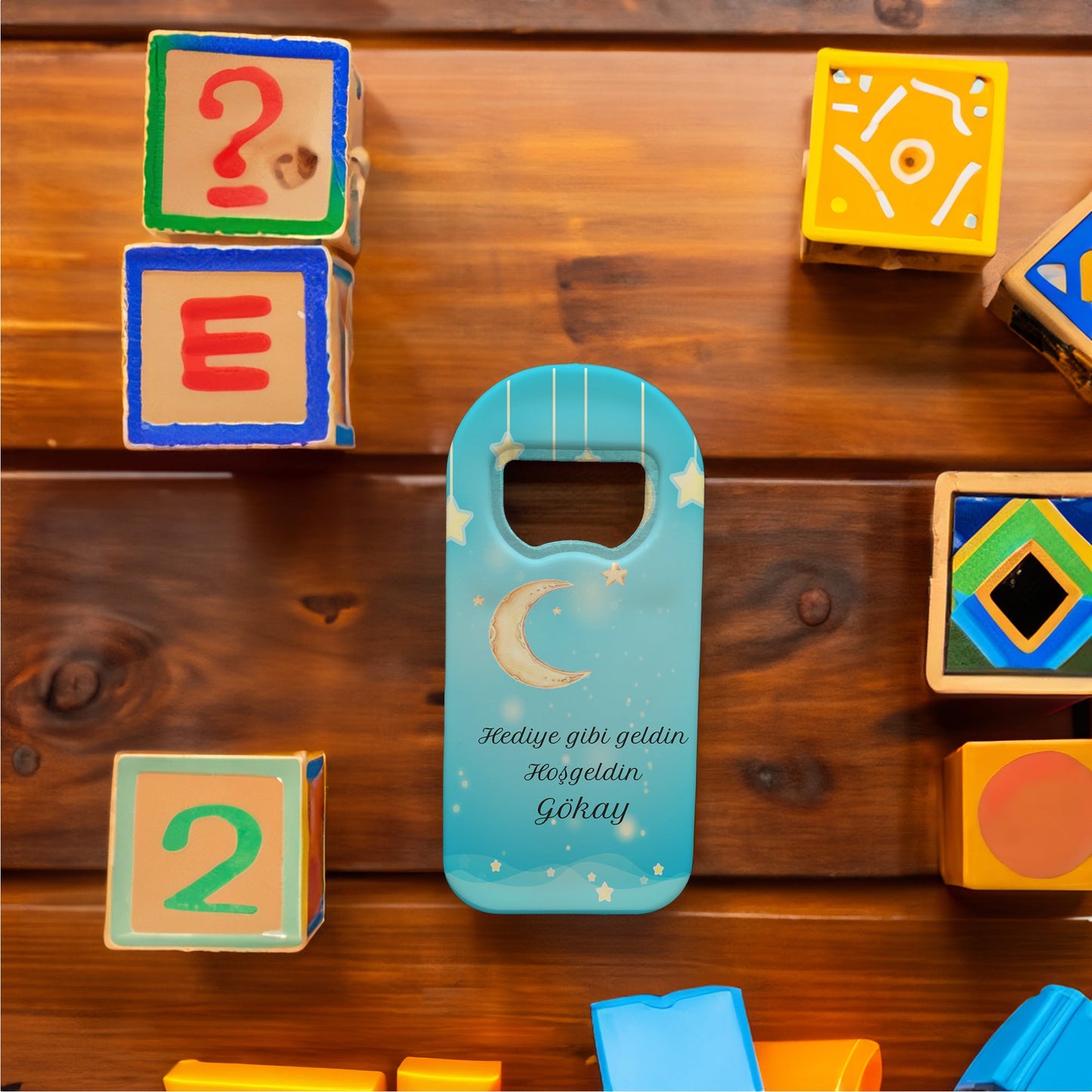 Mavi Zeminli Yıldız ve Ay Temalı Plastik Açacak Magnet | Doğumgünü, Babyshower, Diş Buğdayı ve Sünnet Organizasyonlarınızın Unutulmaz Hatırası!
