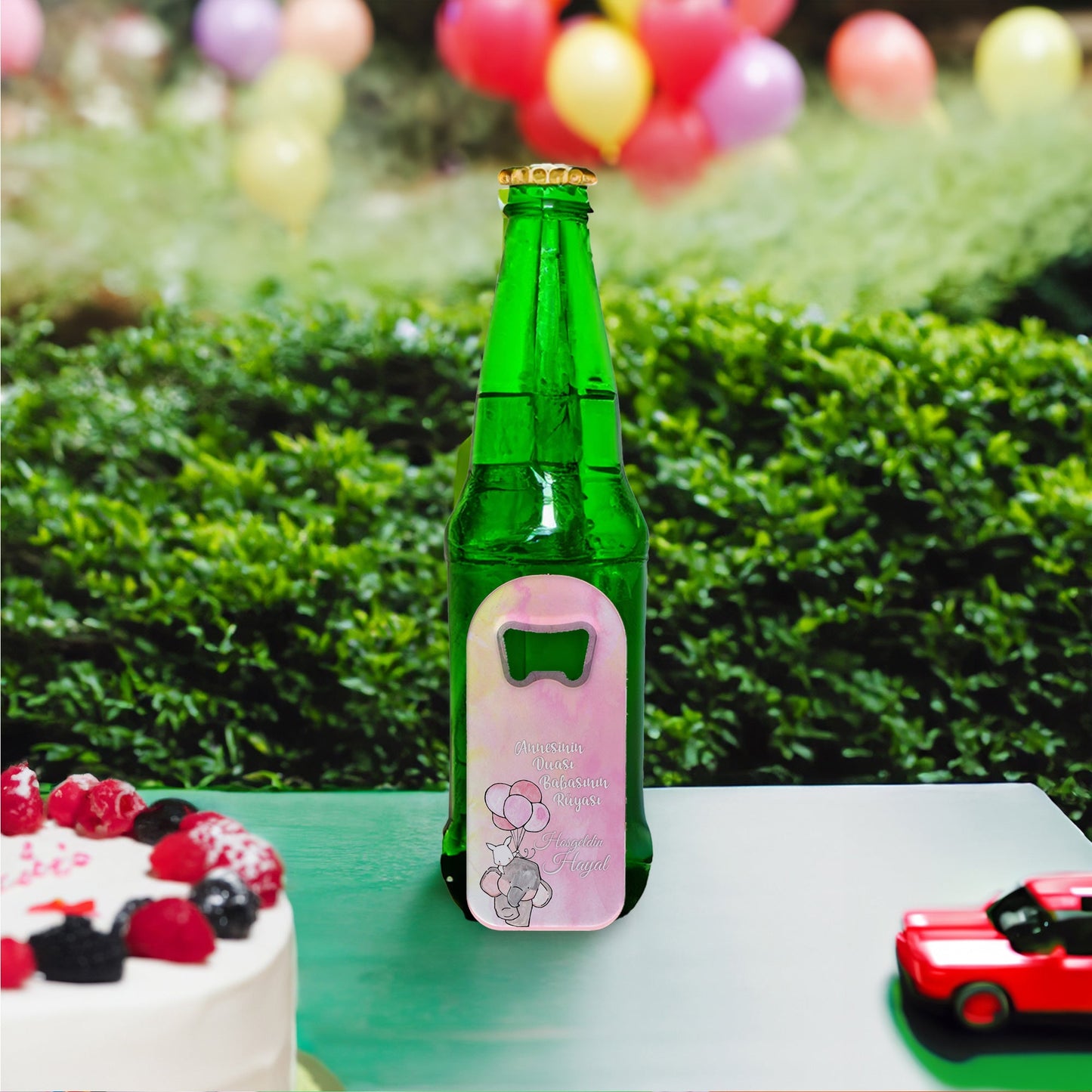 Pembe Zeminli Fil ve Balon Temalı Plastik Açacak Magnet | Doğumgünü, Babyshower, Diş Buğdayı ve Sünnet Organizasyonlarınızın Unutulmaz Hatırası!