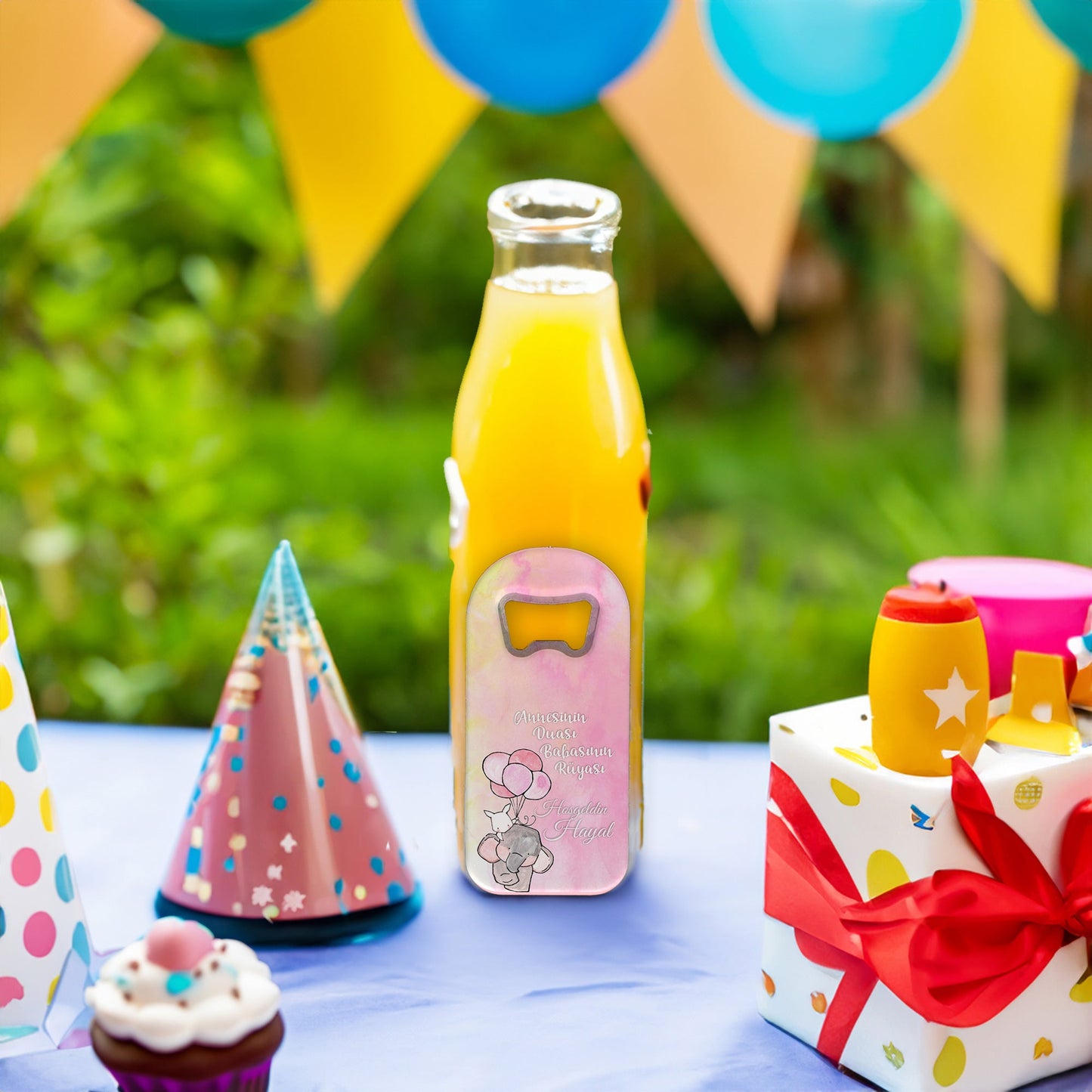 Pembe Zeminli Fil ve Balon Temalı Plastik Açacak Magnet | Doğumgünü, Babyshower, Diş Buğdayı ve Sünnet Organizasyonlarınızın Unutulmaz Hatırası!