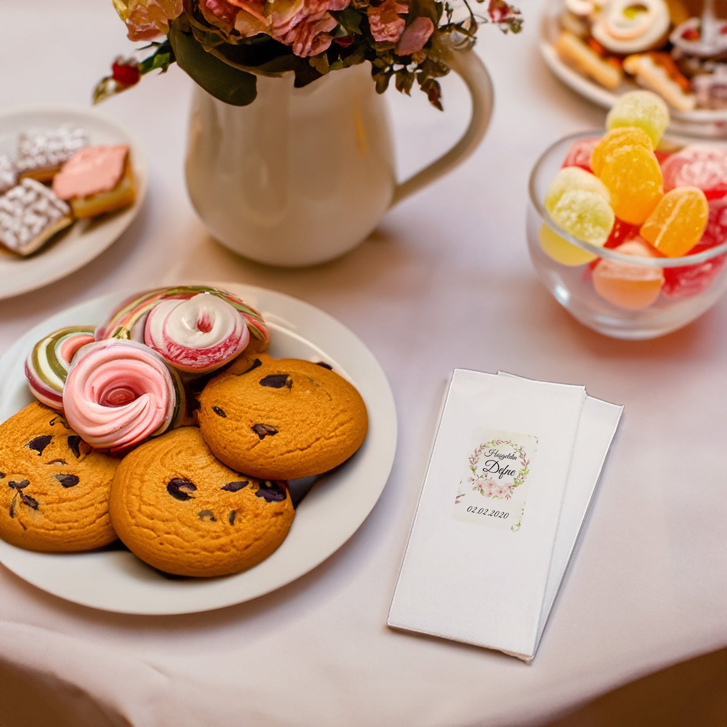 Çiçek Çerçeveli Baskılı Peçeteler - AyDesign.com.tr