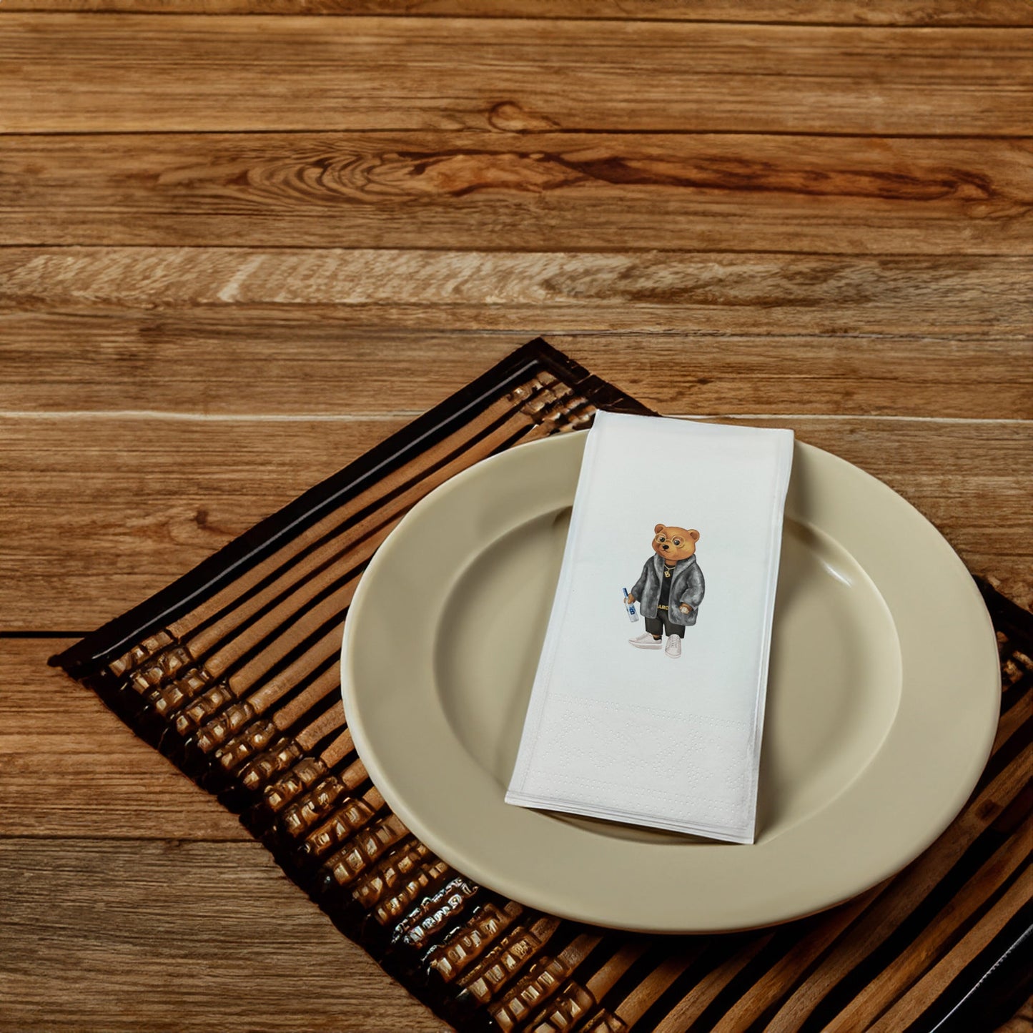 Kürklü Ayıcık Baskılı Kağıt Peçete 33x33 cm Solventsiz, İpeksi Dokulu, Çift Katlı – Kidzia