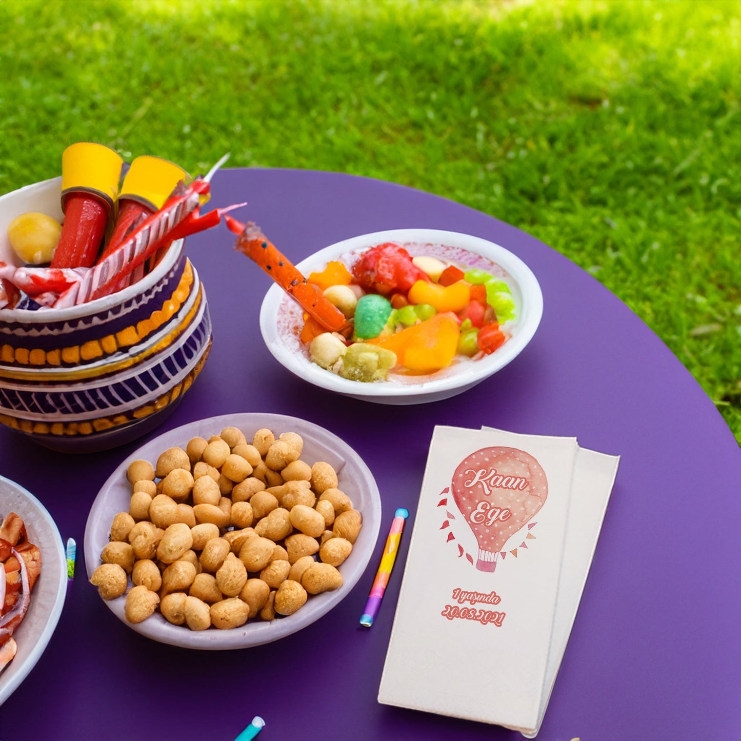 Pembe Balon Temalı Baskılı Peçeteler - AyDesign.com.tr