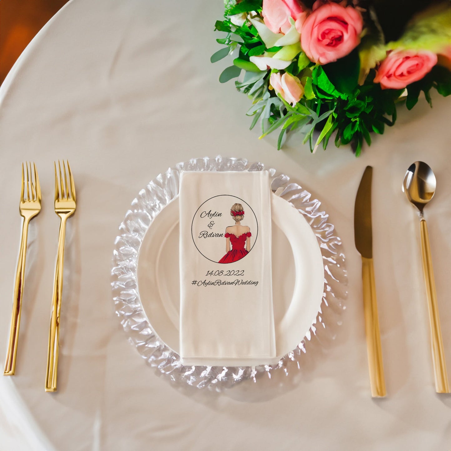 Kırmızılı Gelin Detayı Özel Gün Peçetesi