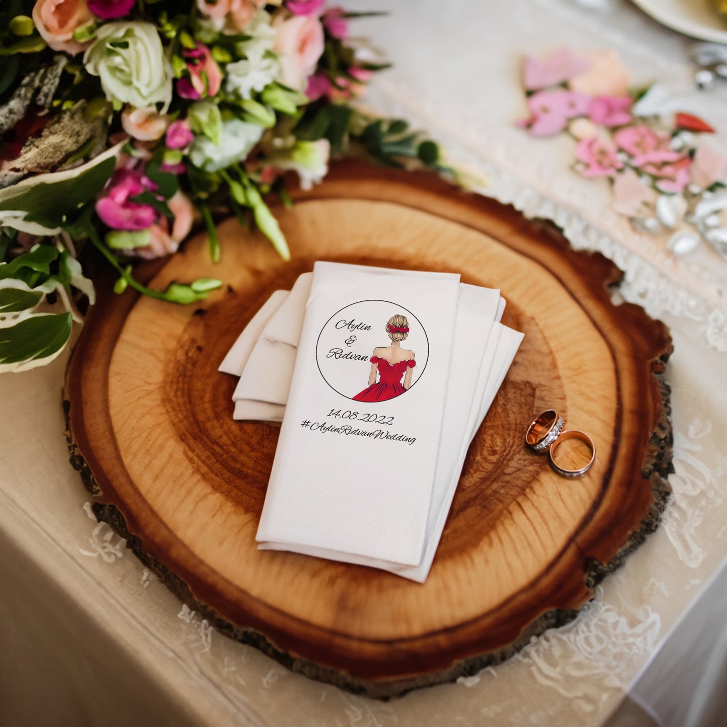 Kırmızılı Gelin Detayı Özel Gün Peçetesi