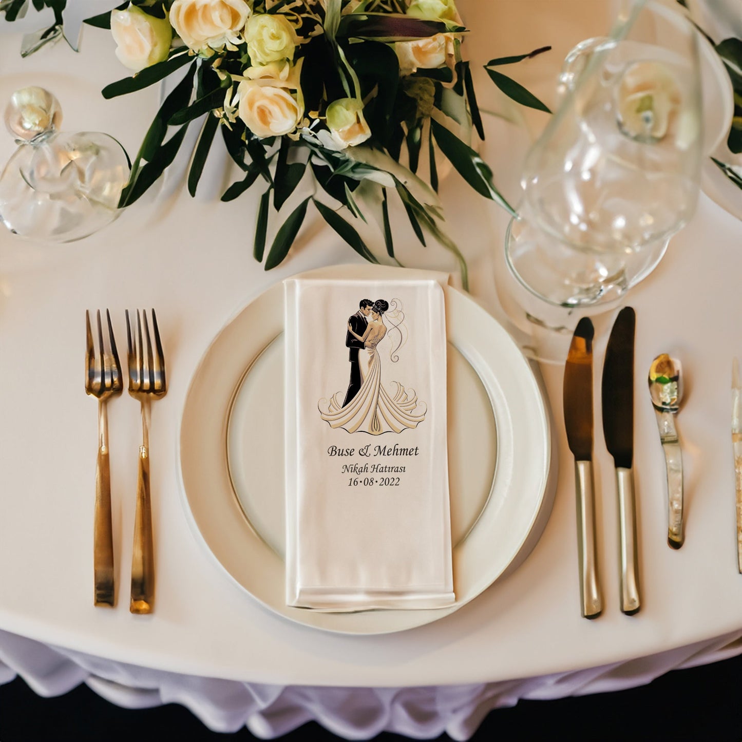 Gelin Damat Detaylı Özel Gün Peçetesi