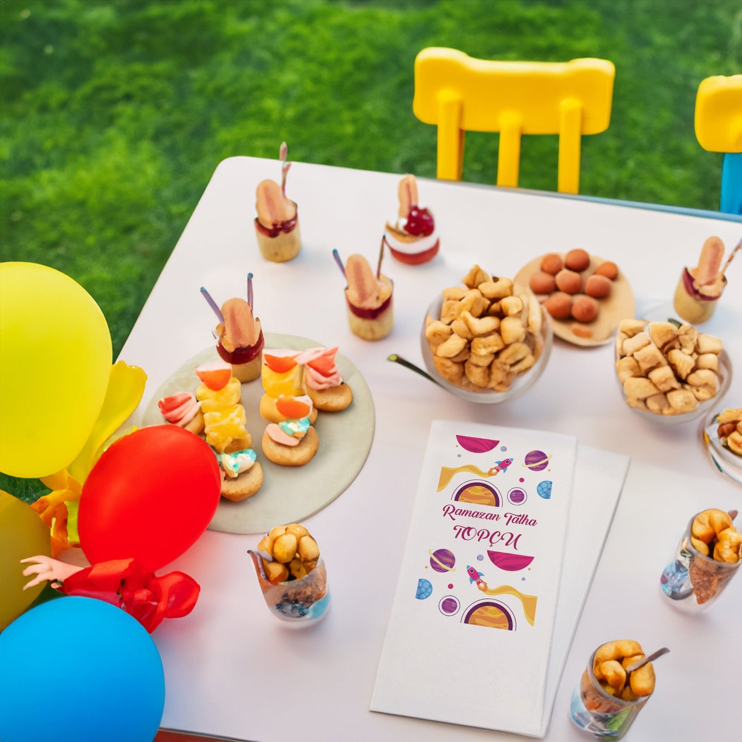 Pembe Uzay Temalı Baskılı Peçeteler - AyDesign.com.tr