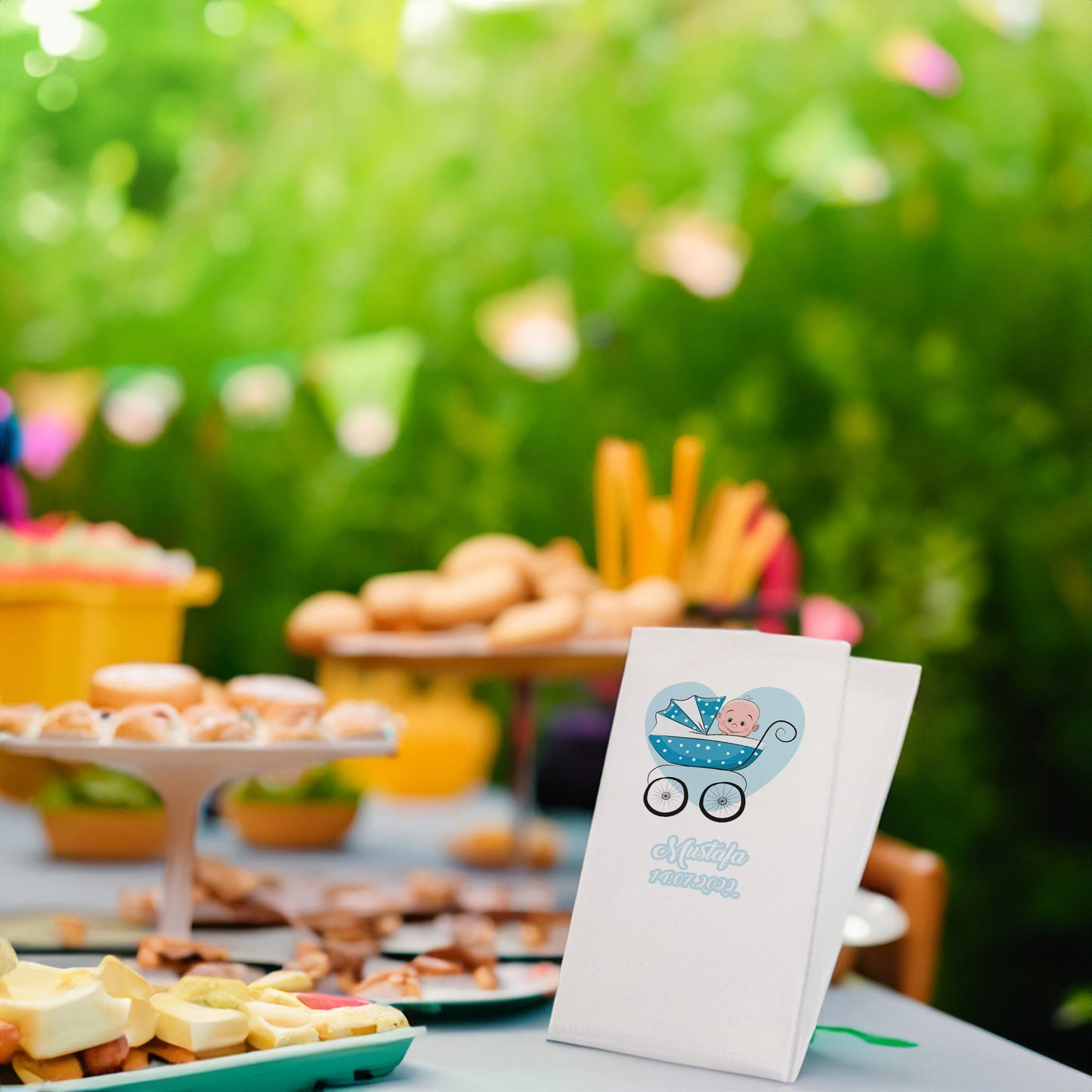 Mavi Kalp ve Bebek Temalı Baskılı Peçeteler - AyDesign.com.tr