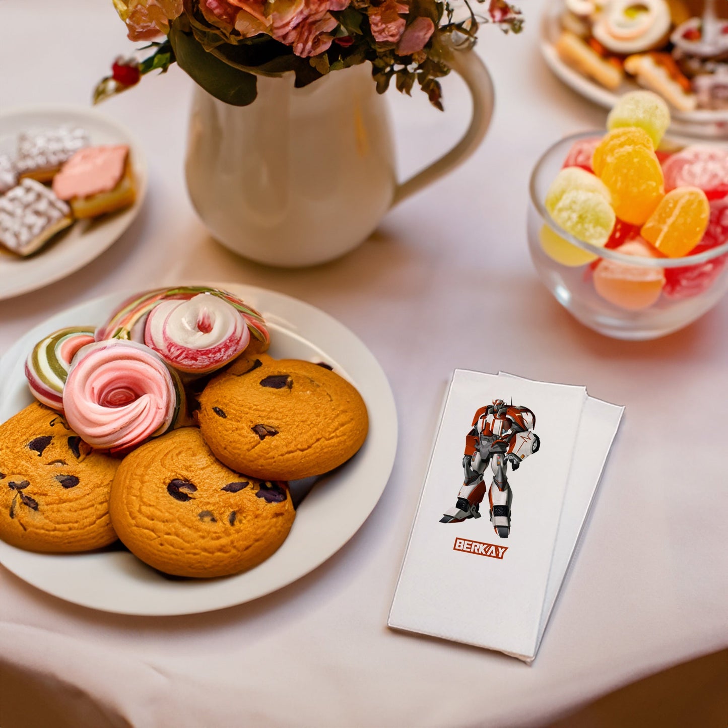 Kırmızı Robot Temalı Baskılı Peçeteler - AyDesign.com