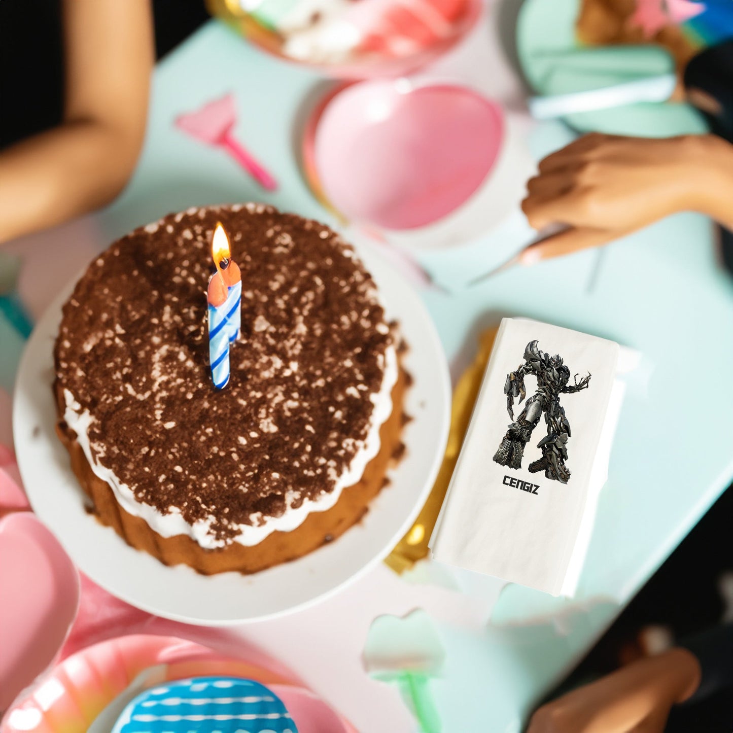 Kara Robot Temalı Baskılı Peçeteler - AyDesign.com