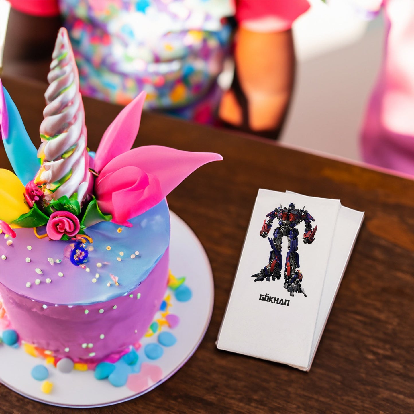 Kırmızı-Mavi Robot Temalı Baskılı Peçeteler - AyDesign.com