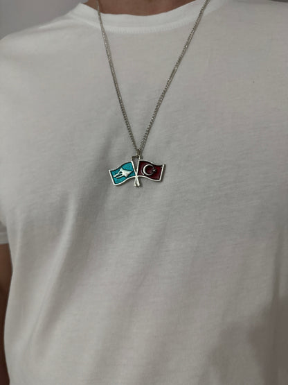 Türk Bozkurt Türk Bayrağı Unisex Zincir Kolye
