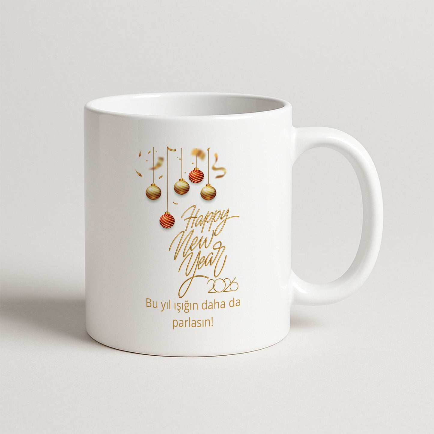 Happy New Year 2026 Yazılı Şık Hediyelik Baskılı Kupa