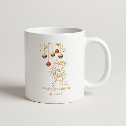 Happy New Year 2026 Yazılı Şık Hediyelik Baskılı Kupa