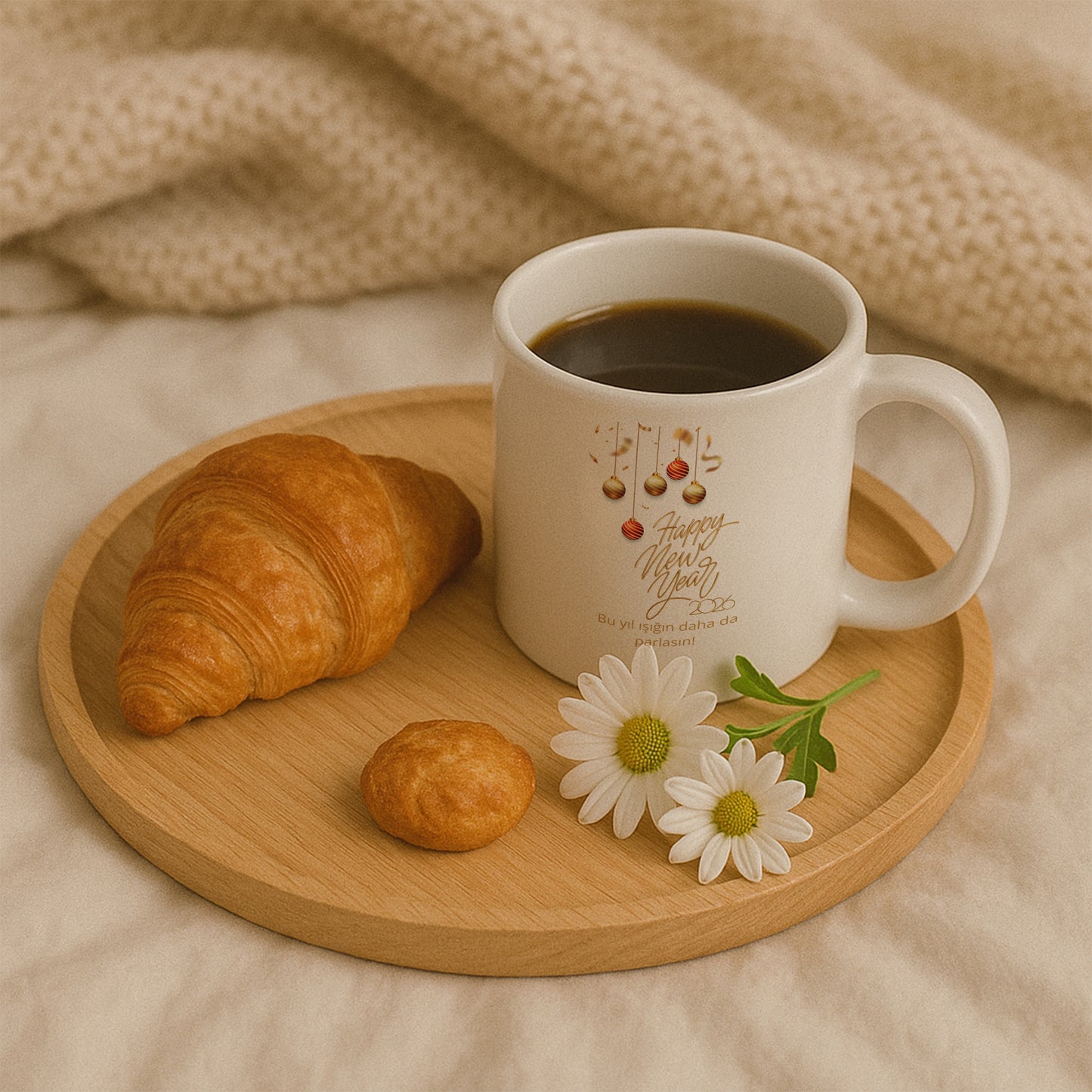 Happy New Year 2026 Yazılı Şık Hediyelik Baskılı Kupa