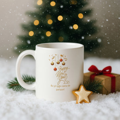 Happy New Year 2026 Yazılı Şık Hediyelik Baskılı Kupa