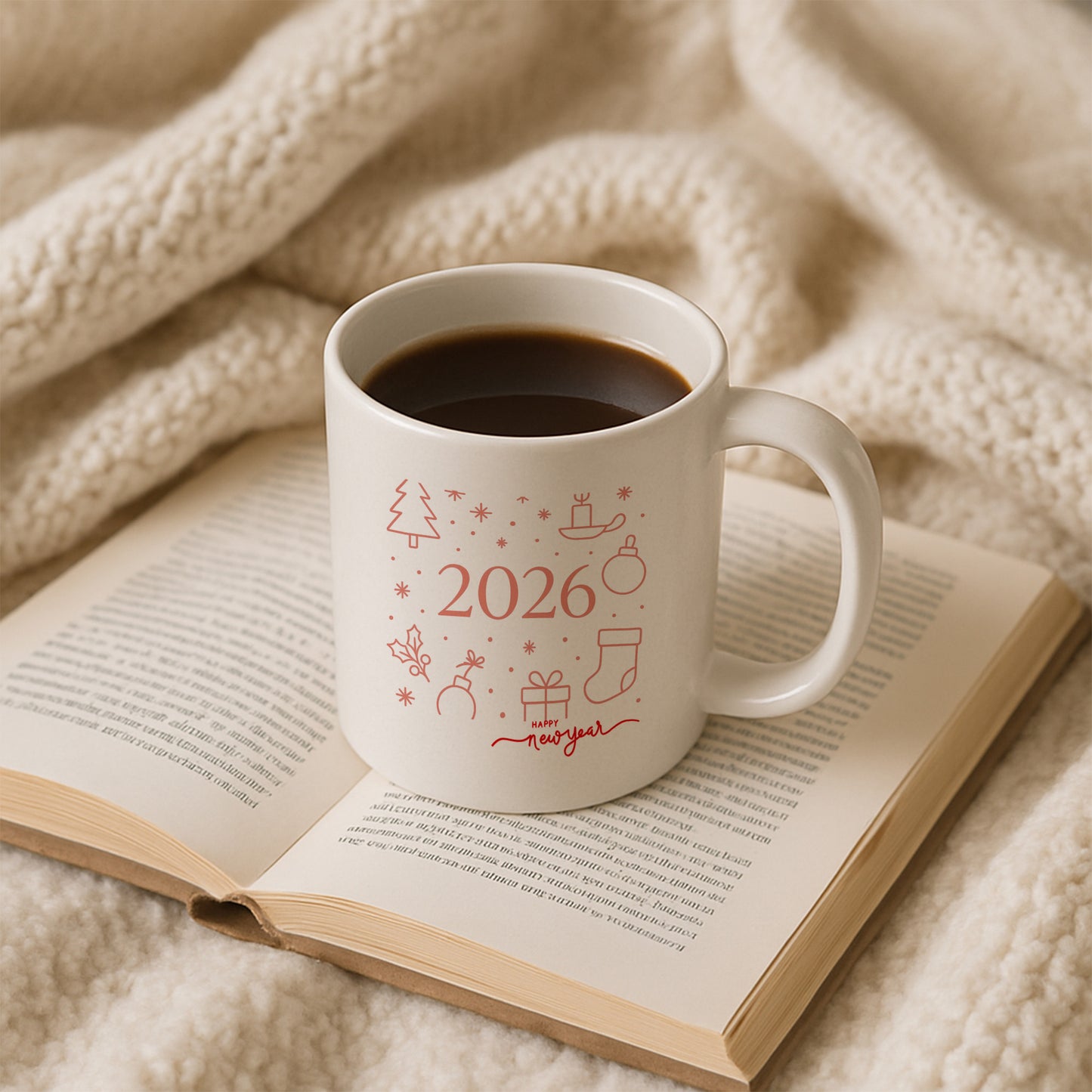 2026 Minimal Yılbaşı İkonları Temalı Hediyelik Baskılı Kupa