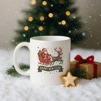 Vintage Noel Baba ve Geyik Temalı Hediyelik Baskılı Kupa